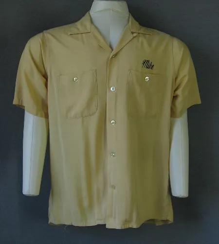 50s Bowling Shirt Flocked Logo 60s VLV Vintage Men's M/L 301 Classic VFG Sid's Restaurant