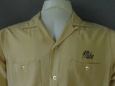 50s Bowling Shirt Flocked Logo 60s VLV Vintage Men's M/L 301 Classic VFG Sid's Restaurant