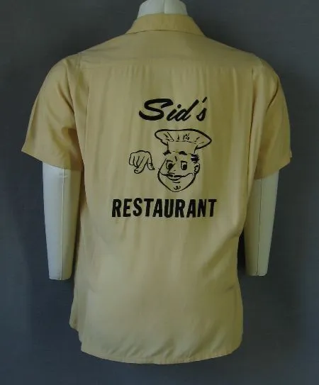 50s Bowling Shirt Flocked Logo 60s VLV Vintage Men's M/L 301 Classic VFG Sid's Restaurant