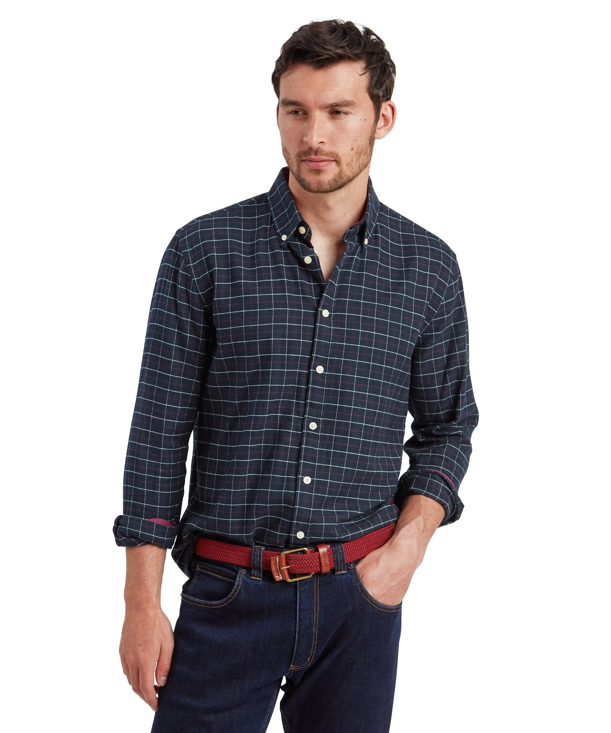 Aldeburgh Tailored Shirt - Navy/Red/Ecru Check