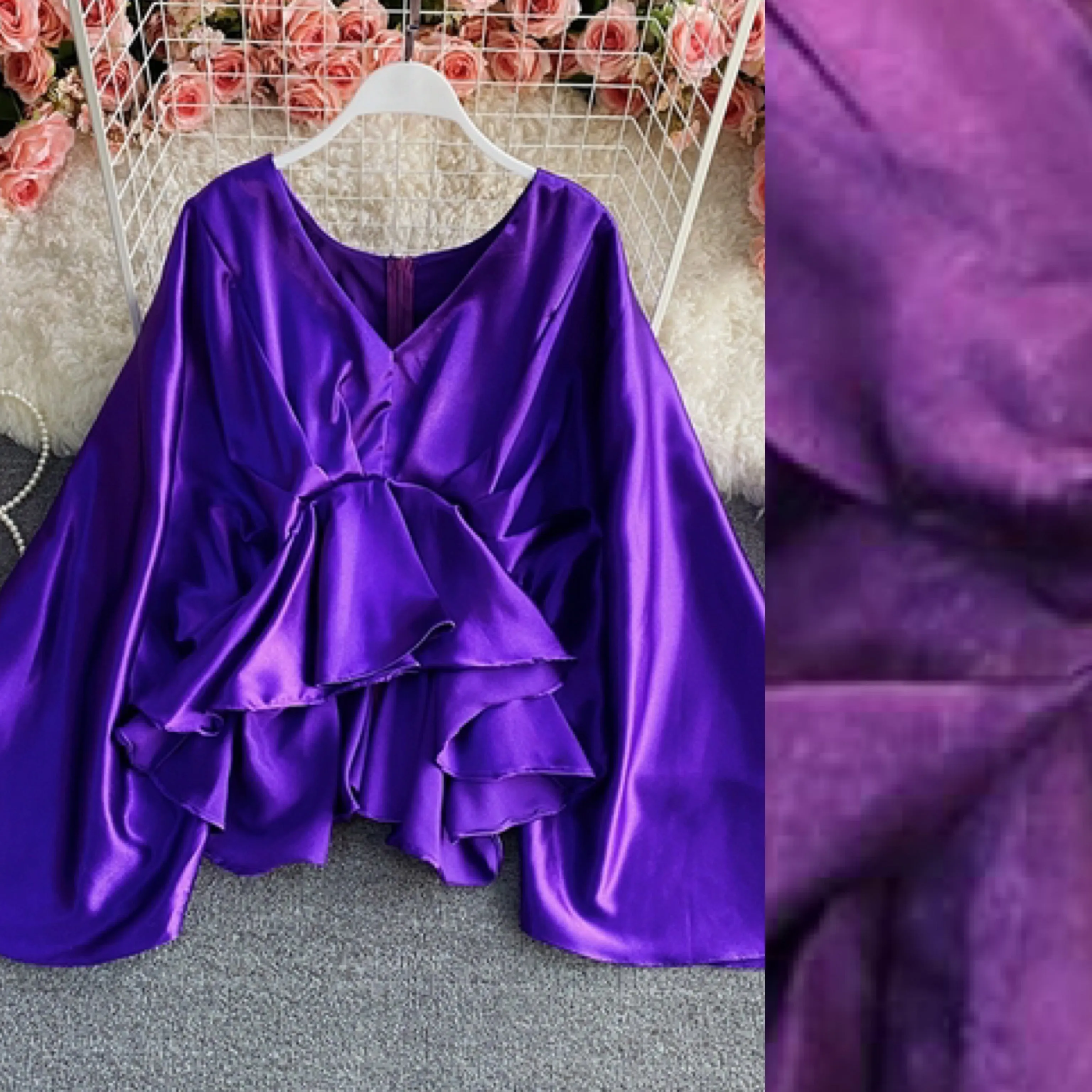 Anastasia Batwing Sleeves Satin Top
