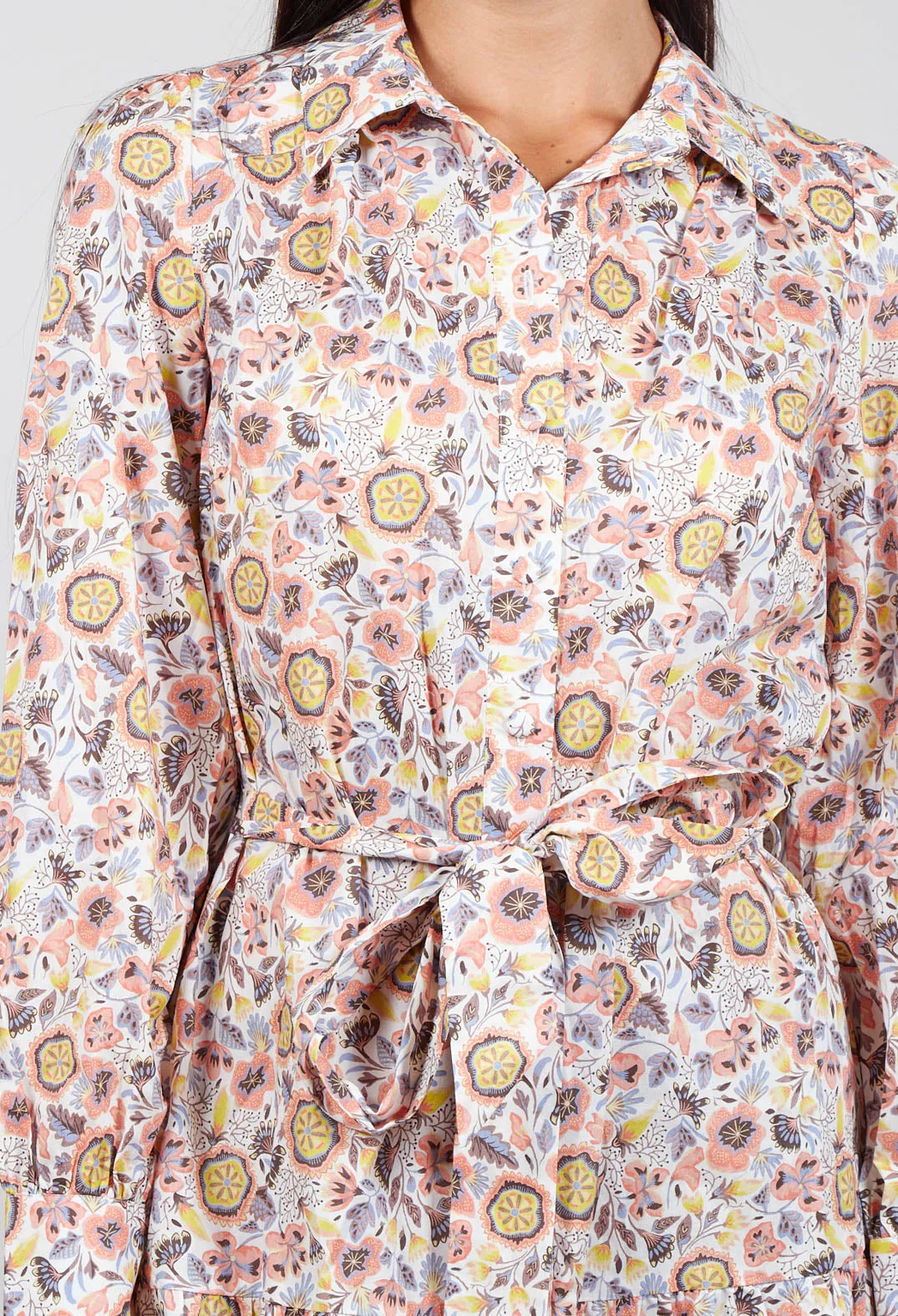 Belted Button Down Shirt Dress in Waterflower Pastel