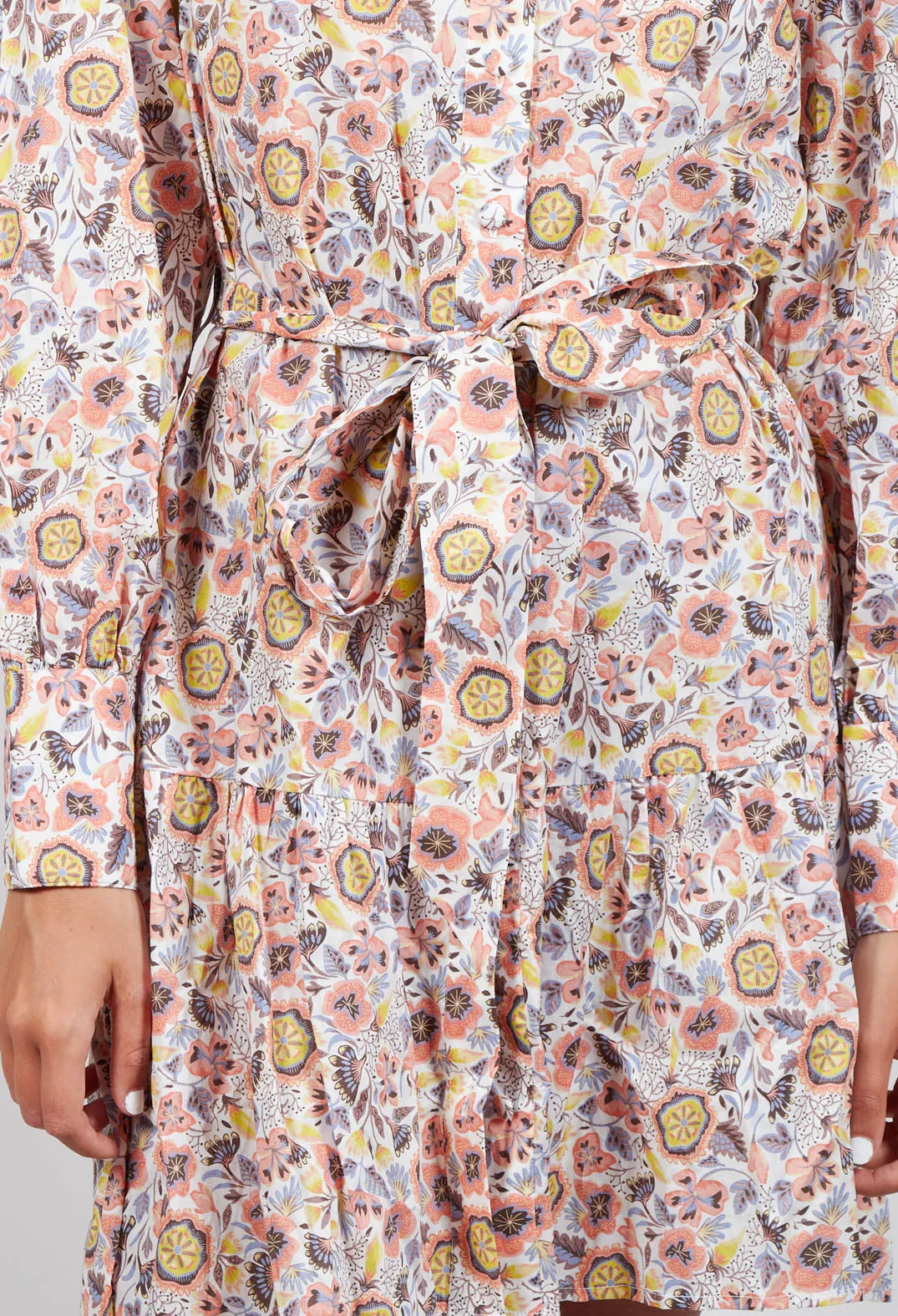 Belted Button Down Shirt Dress in Waterflower Pastel