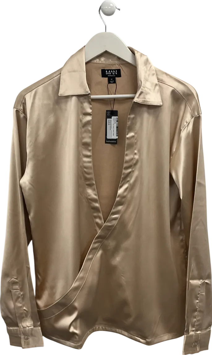 boohooMan Metallic Oversized Deep V Satin Shirt UK M