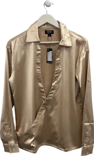 boohooMan Metallic Oversized Deep V Satin Shirt UK M