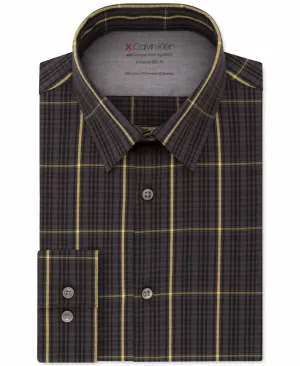 Calvin Klein Men's Extreme Slim-Fit Temperature Regulation Check Dress Shirt Black