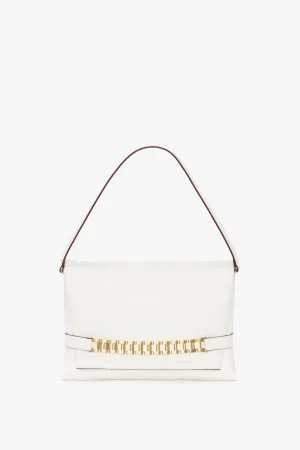 Chain Pouch Bag with Strap In White Leather