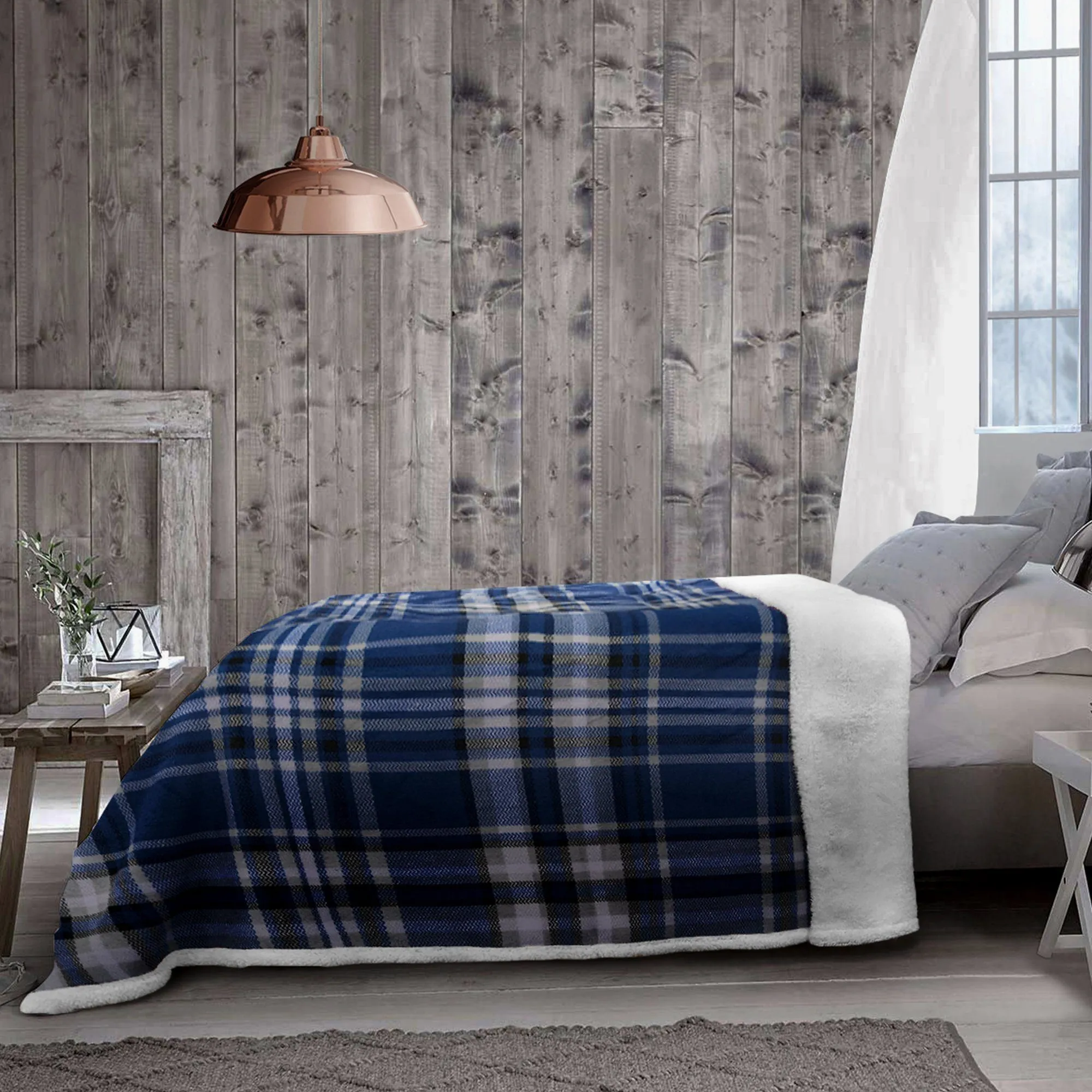 Christophe - Plaid Fleece Blanket with Sherpa Reverse
