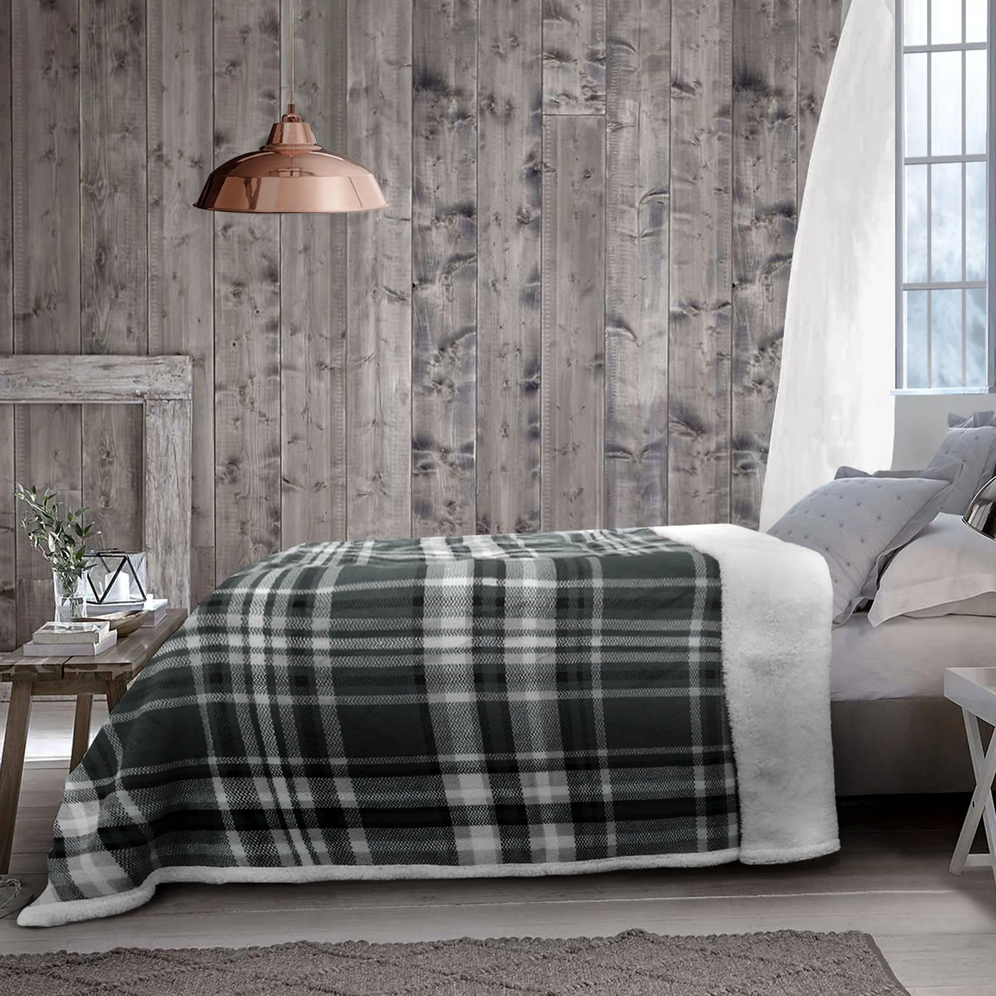 Christophe - Plaid Fleece Blanket with Sherpa Reverse