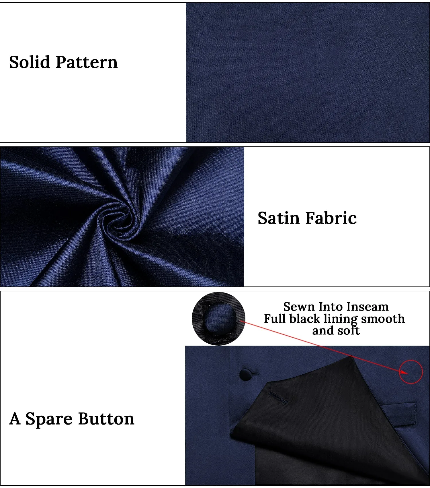 Dark Blue Solid Satin Men's Vest Tie Set