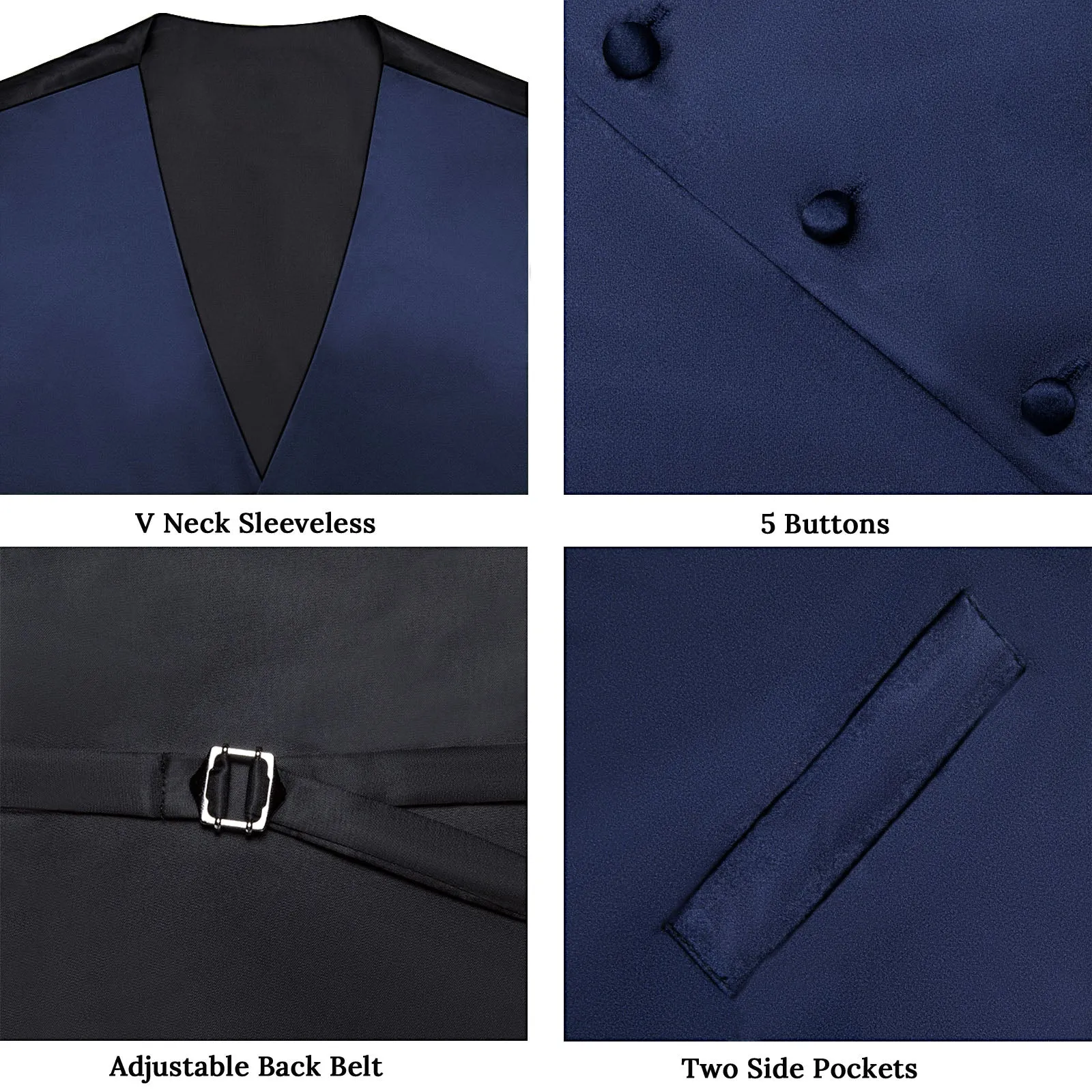 Dark Blue Solid Satin Men's Vest Tie Set