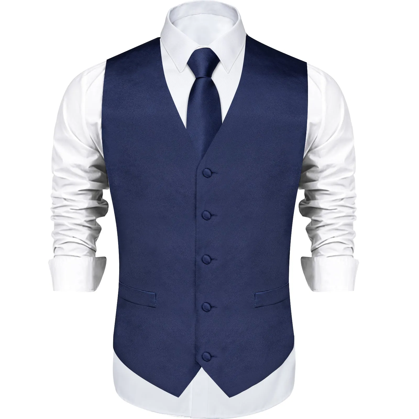 Dark Blue Solid Satin Men's Vest Tie Set