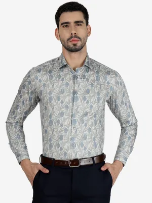 Dark Grey Printed Slim Fit Party Wear Shirt | JB Studio