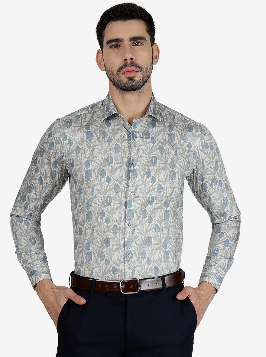 Dark Grey Printed Slim Fit Party Wear Shirt | JB Studio
