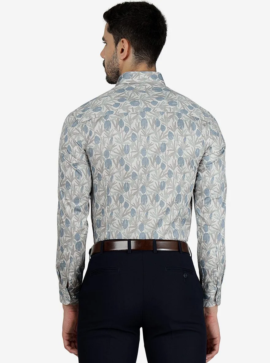 Dark Grey Printed Slim Fit Party Wear Shirt | JB Studio