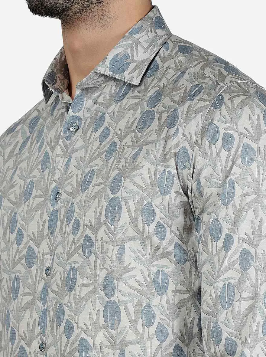 Dark Grey Printed Slim Fit Party Wear Shirt | JB Studio