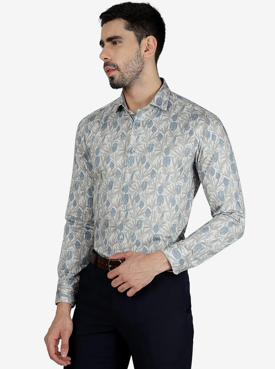 Dark Grey Printed Slim Fit Party Wear Shirt | JB Studio