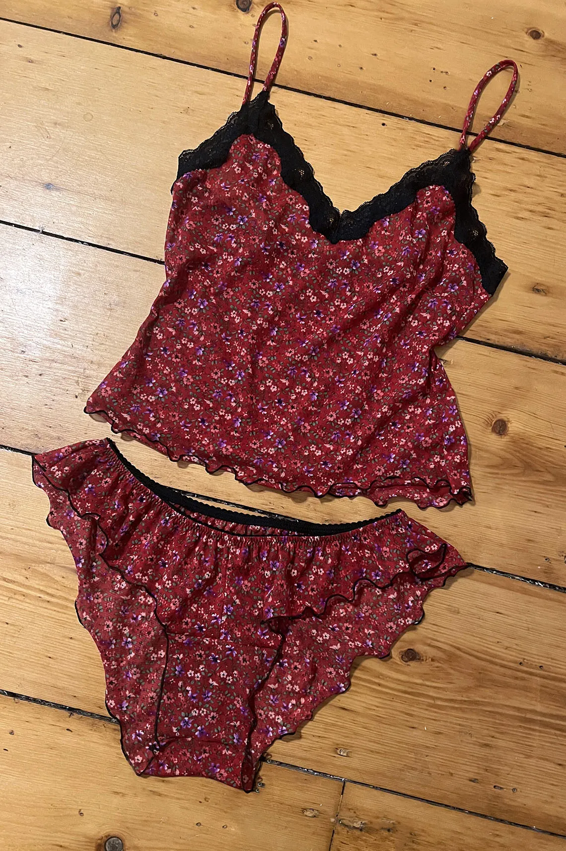 Demeter Flutter Panty in Deadstock Red Floral Mesh