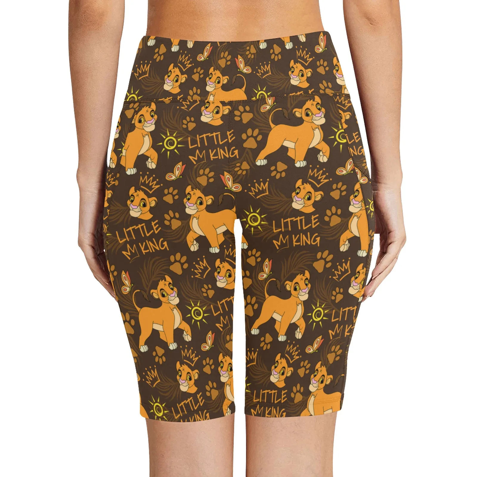Disney Lion King Little King Women's Athletic Workout Half Tights Leggings With Side Pockets