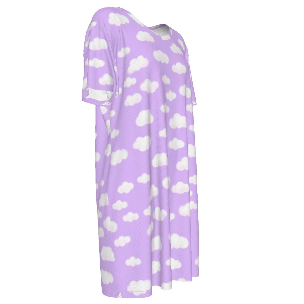 Dreamy Clouds Women's Cotton T-shirt Dress (Lilac)
