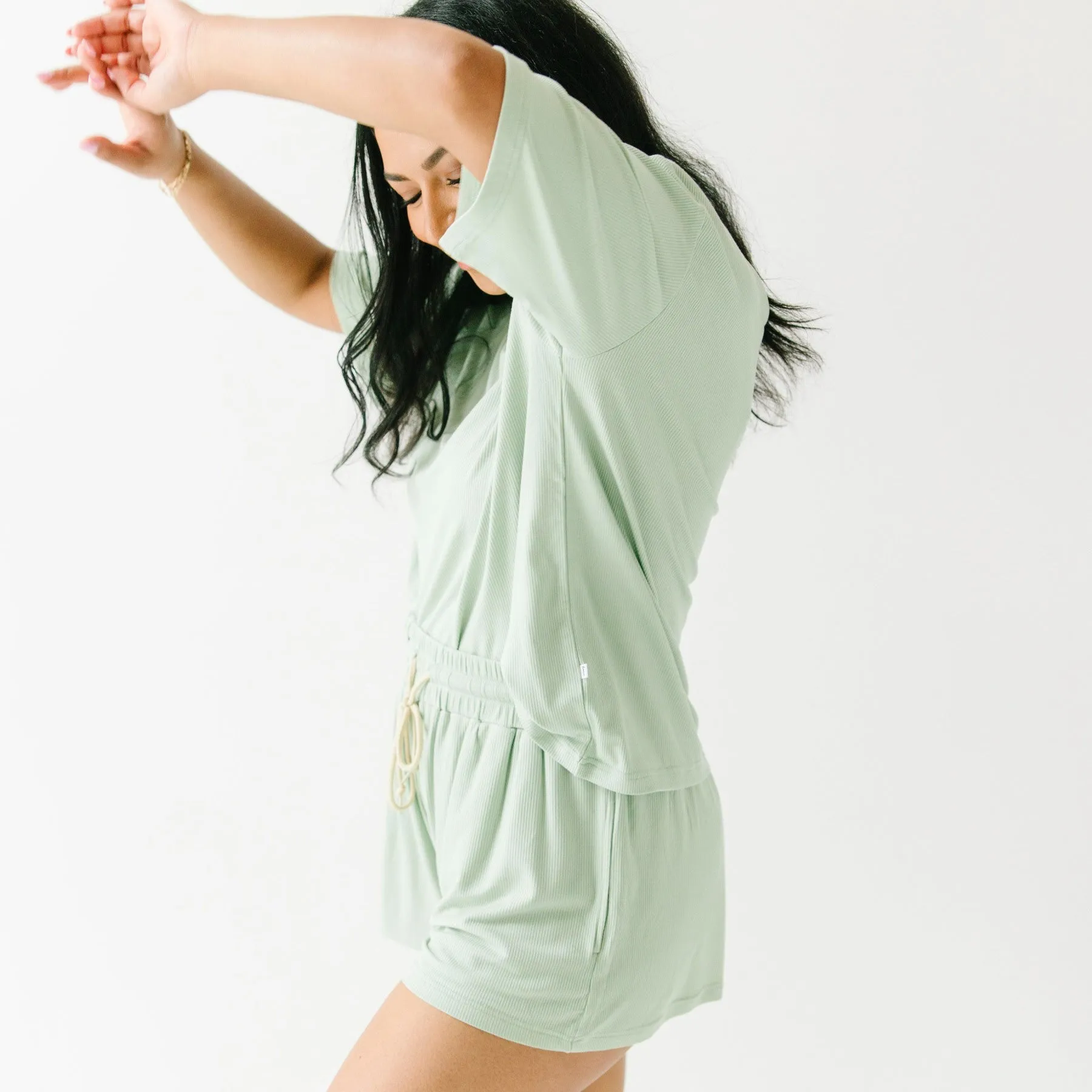 Dusty Sage Small Ribbed Women's Shorts Set