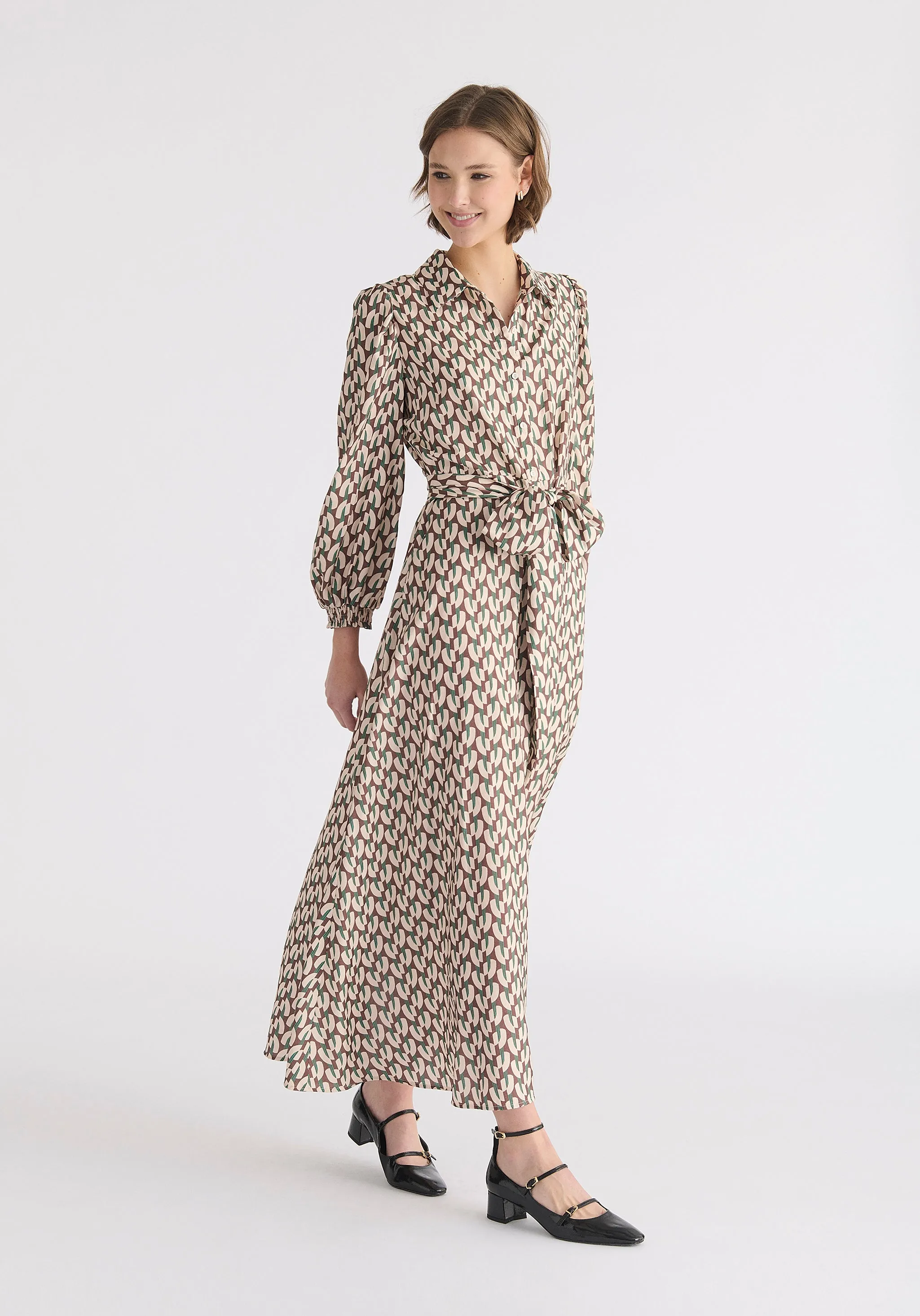 Geometric Print Maxi Shirt Dress