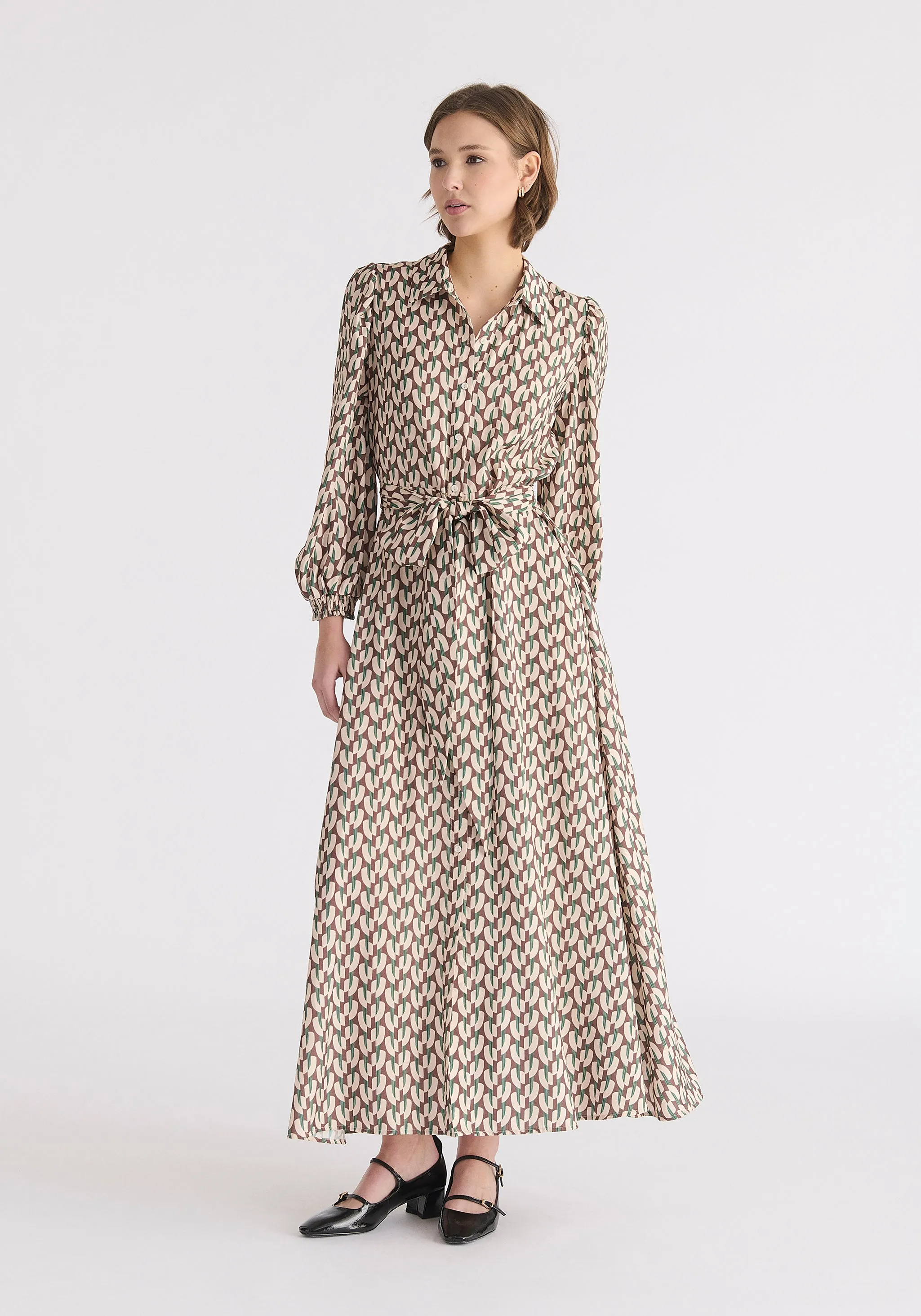 Geometric Print Maxi Shirt Dress