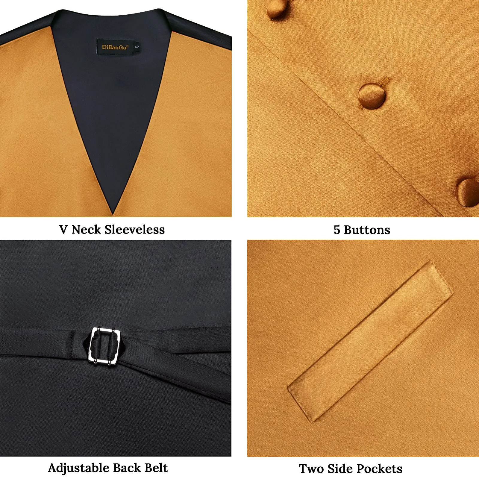 Gold Solid Silk Men's Vest Single Vest