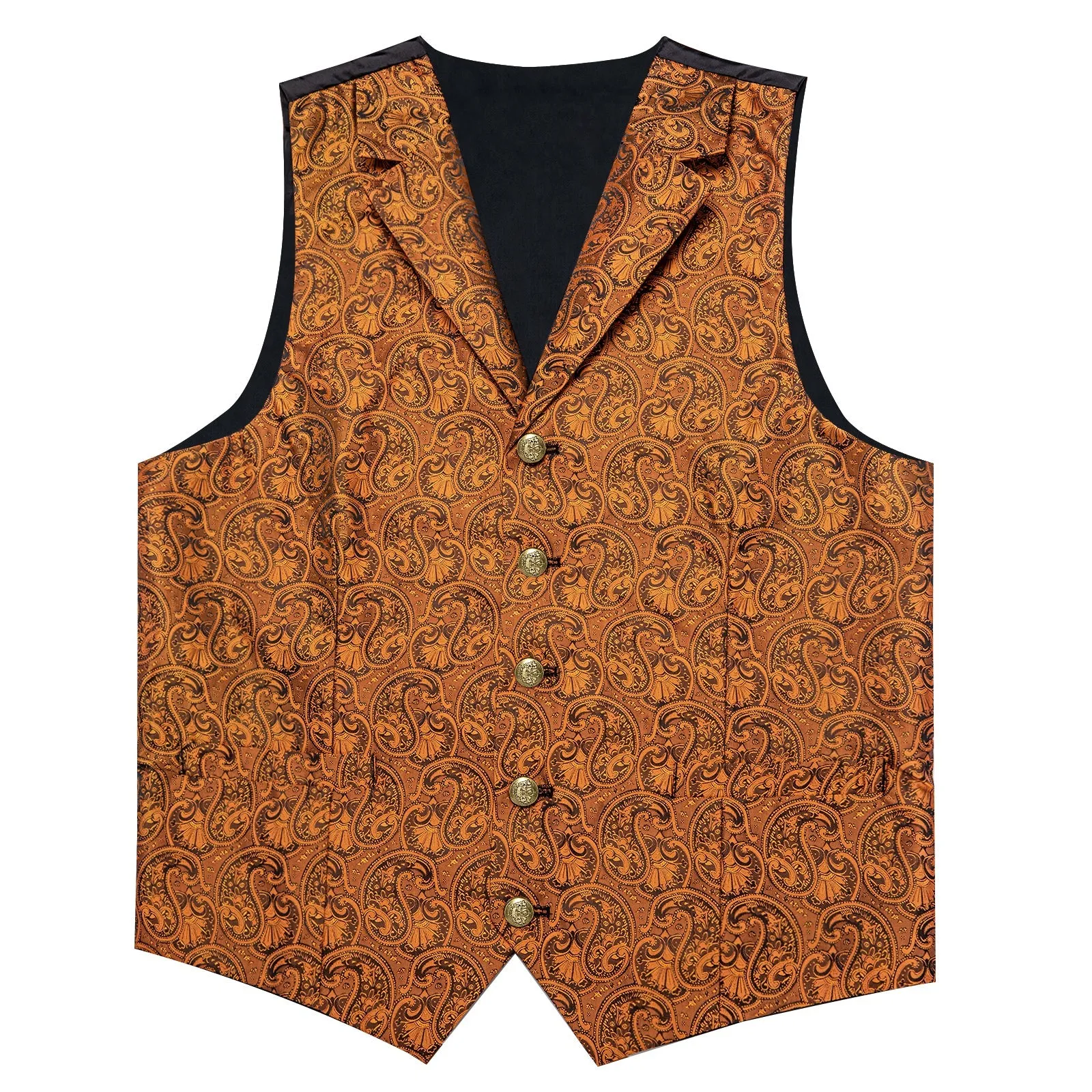 Golden Luxury Paisley Jacquard Men's Collar Vest Tie Hanky Cufflinks Suit Set