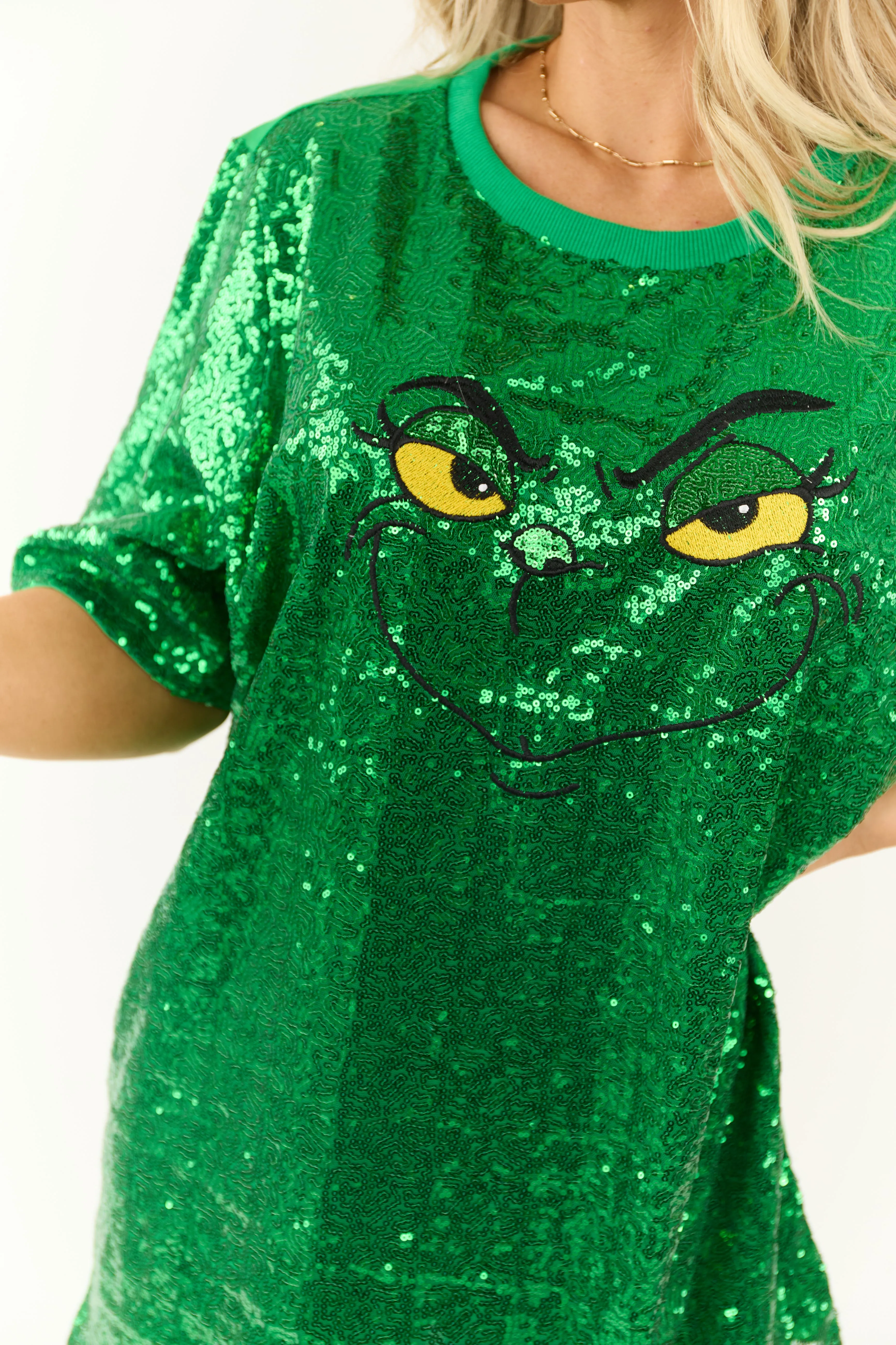 Jade Grinch Sequin Tee Shirt Mini Dress