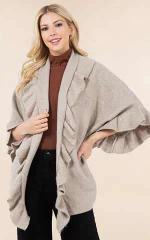 KA4272 SOFT KNIT RUFFLE TRIM CAPE COVER UP