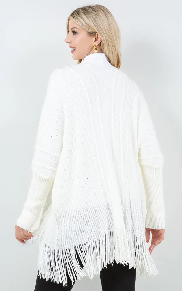 KA4313 SEQUIN KIMONO CARDIGAN W/FRINGES
