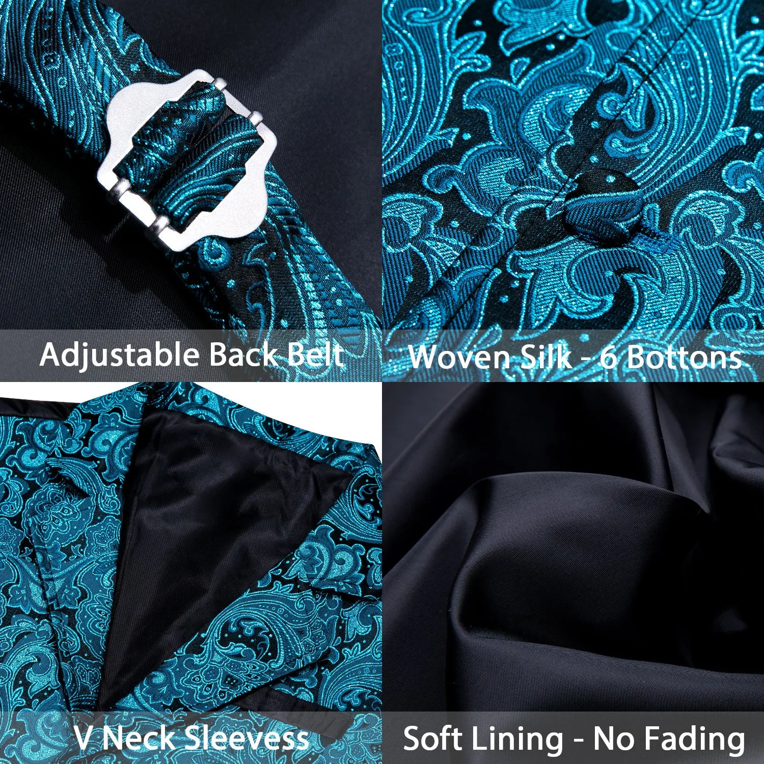 Lake Blue Paisley Jacquard Men's Collar Victorian Suit Vest