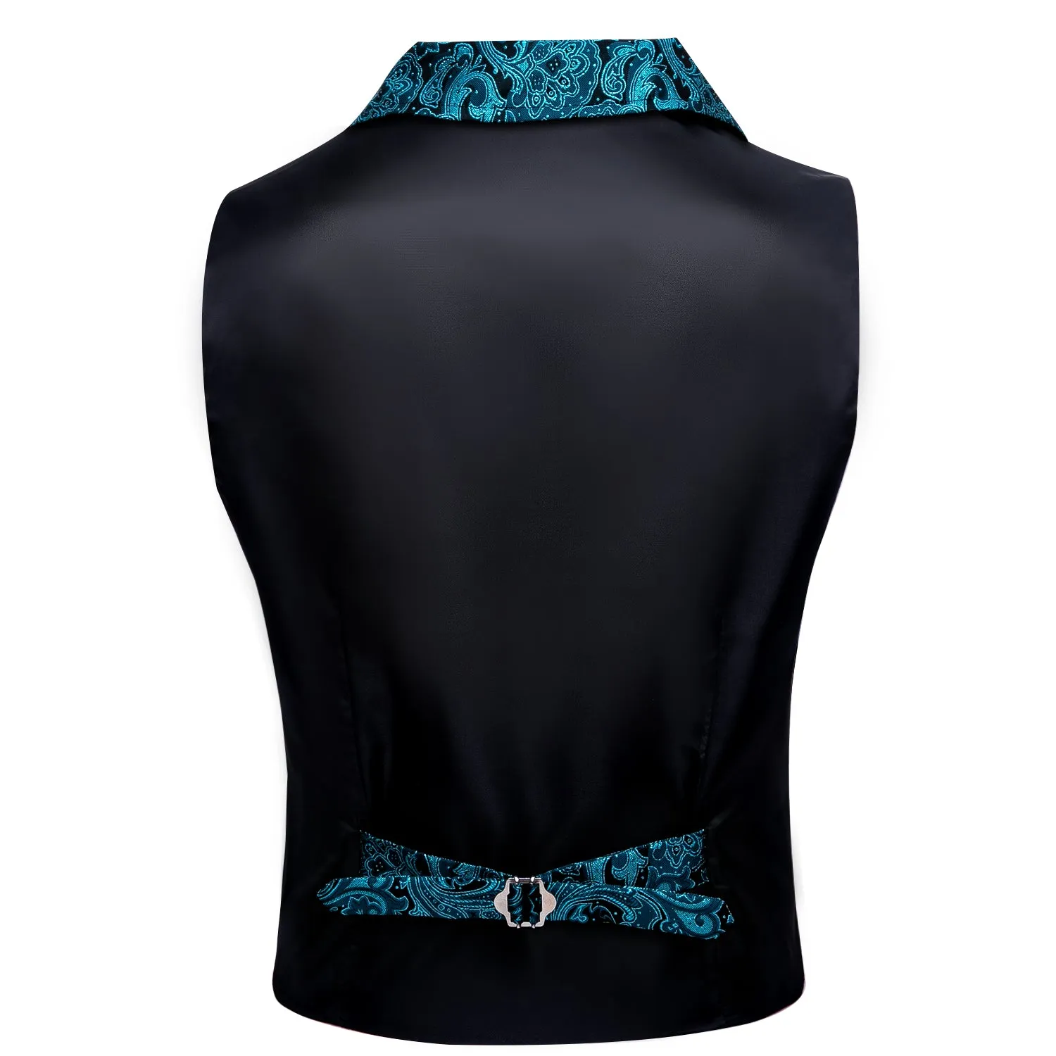 Lake Blue Paisley Jacquard Men's Collar Victorian Suit Vest