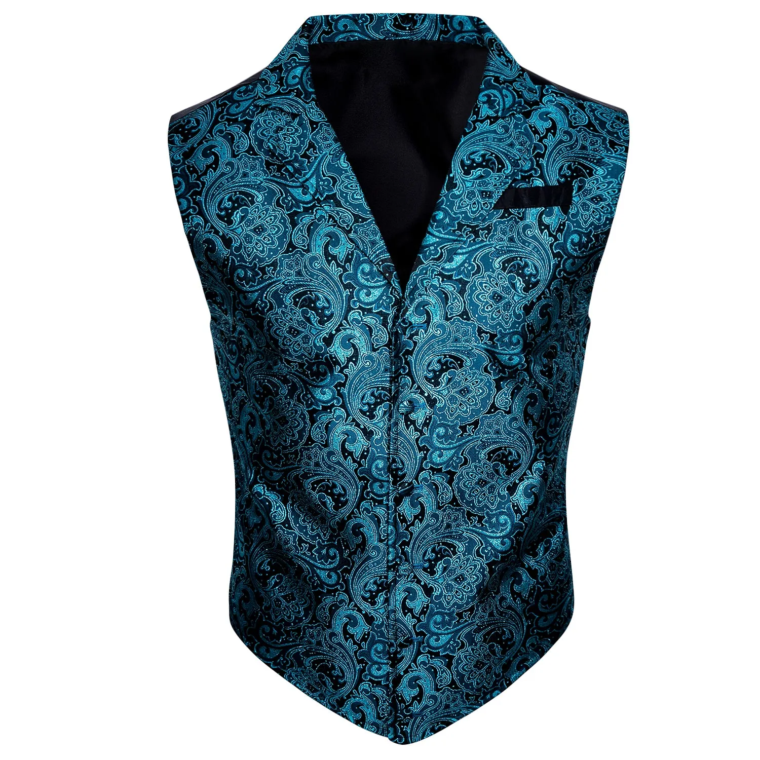 Lake Blue Paisley Jacquard Men's Collar Victorian Suit Vest