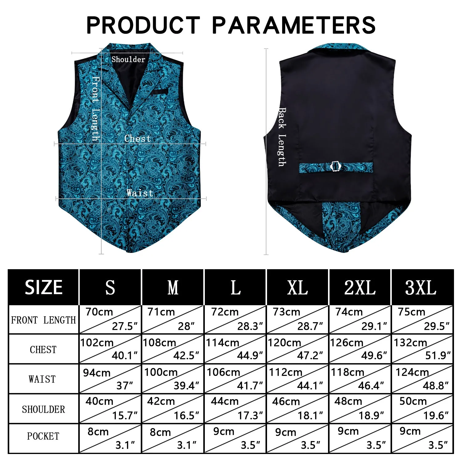 Lake Blue Paisley Jacquard Men's Collar Victorian Suit Vest