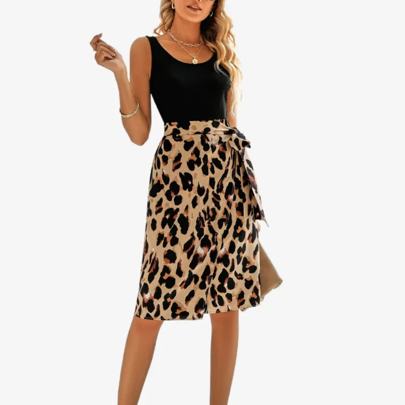 Leopard Print Midi Dresses Sleeveless