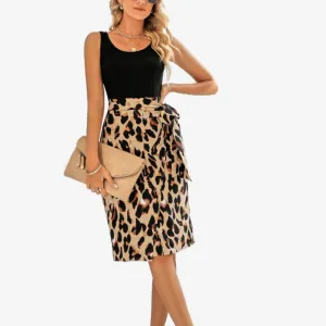 Leopard Print Midi Dresses Sleeveless