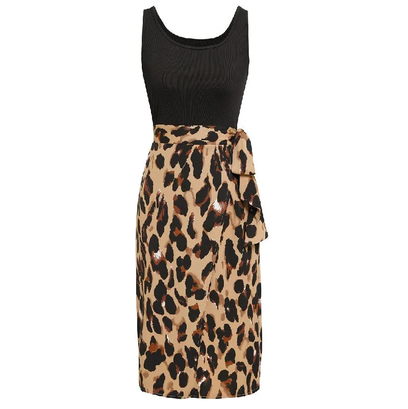 Leopard Print Midi Dresses Sleeveless