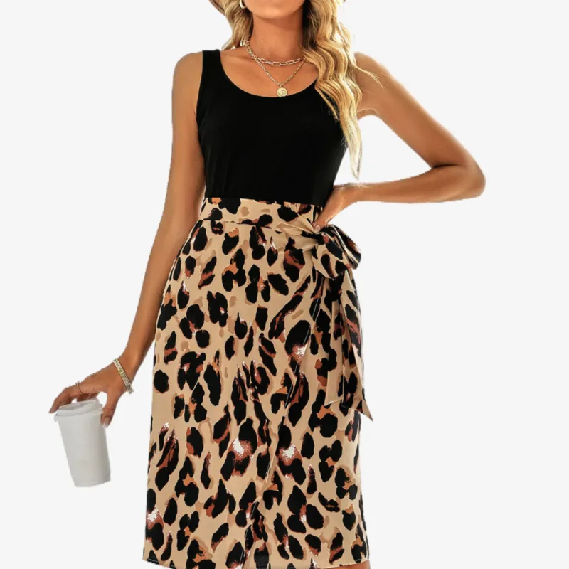 Leopard Print Midi Dresses Sleeveless