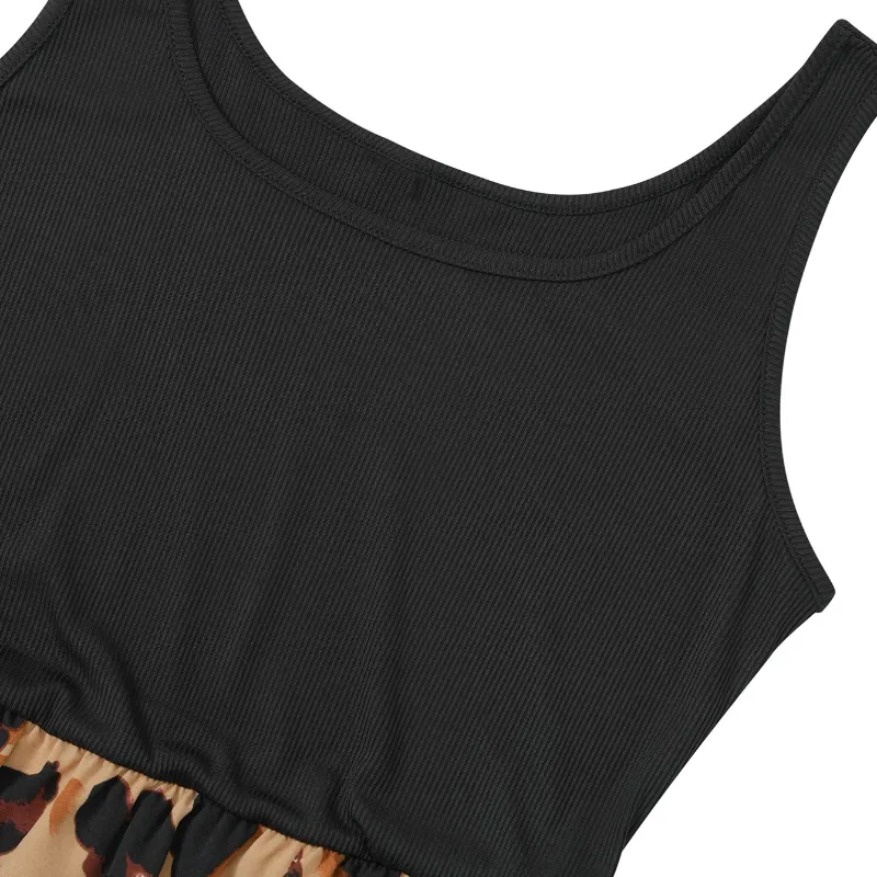 Leopard Print Midi Dresses Sleeveless