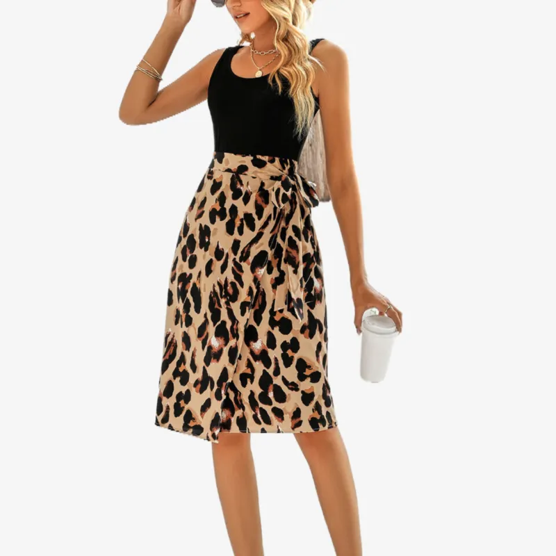 Leopard Print Midi Dresses Sleeveless