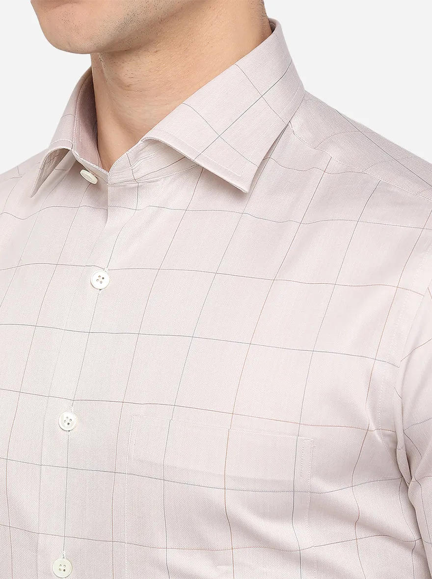 Light Beige Checked Slim Fit Formal Shirt | JadeBlue