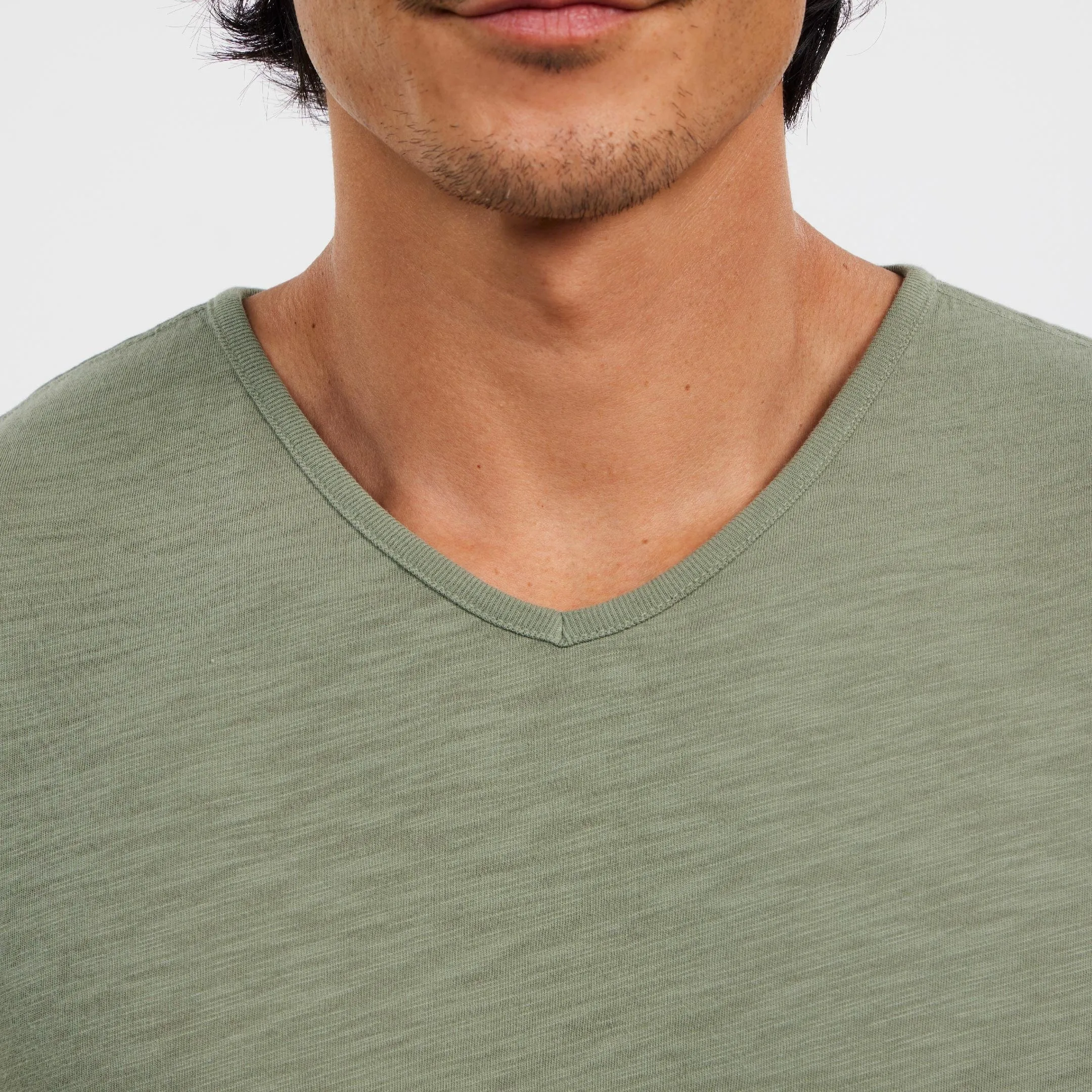 Lightweight Washed Muted Green V Neck Tee