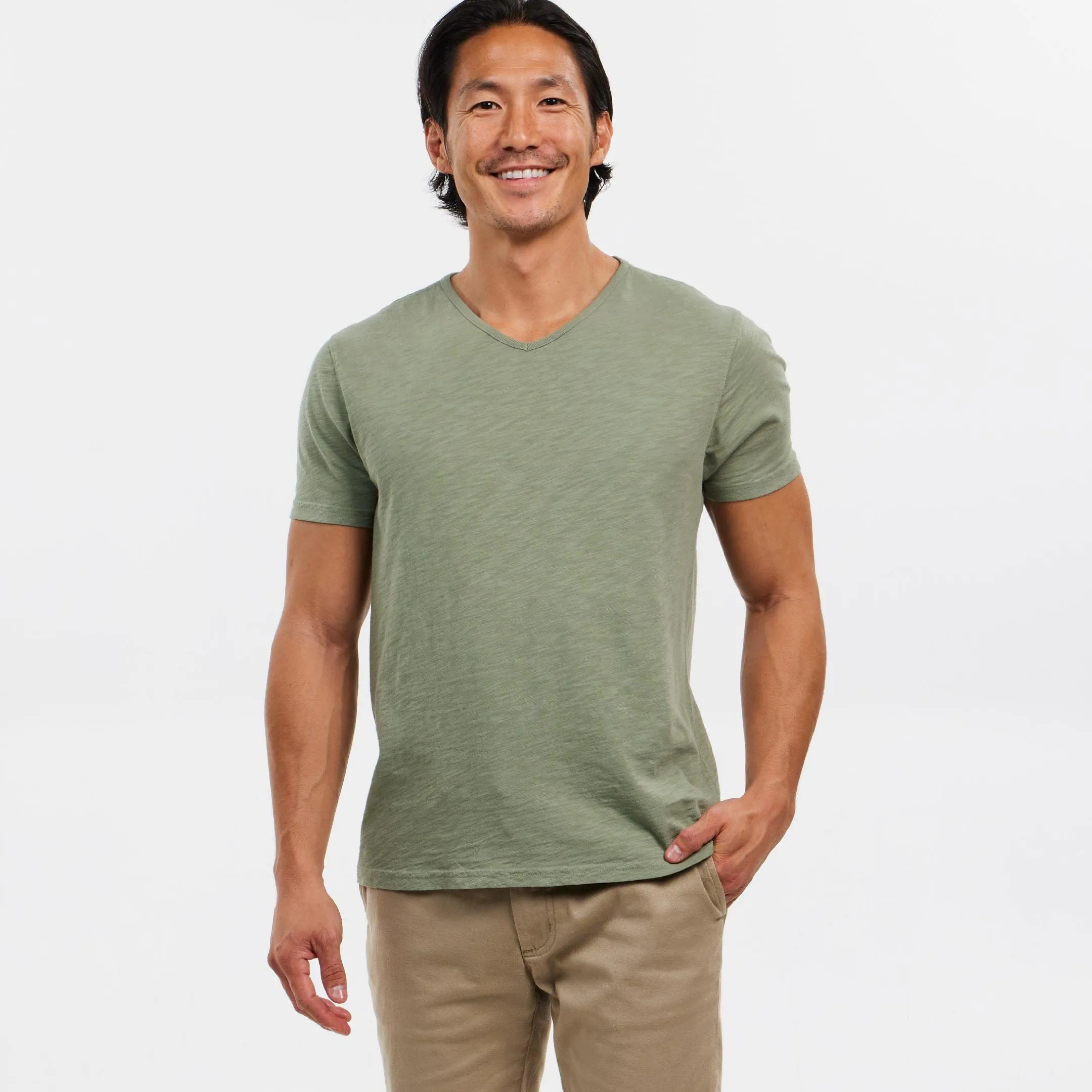 Lightweight Washed Muted Green V Neck Tee