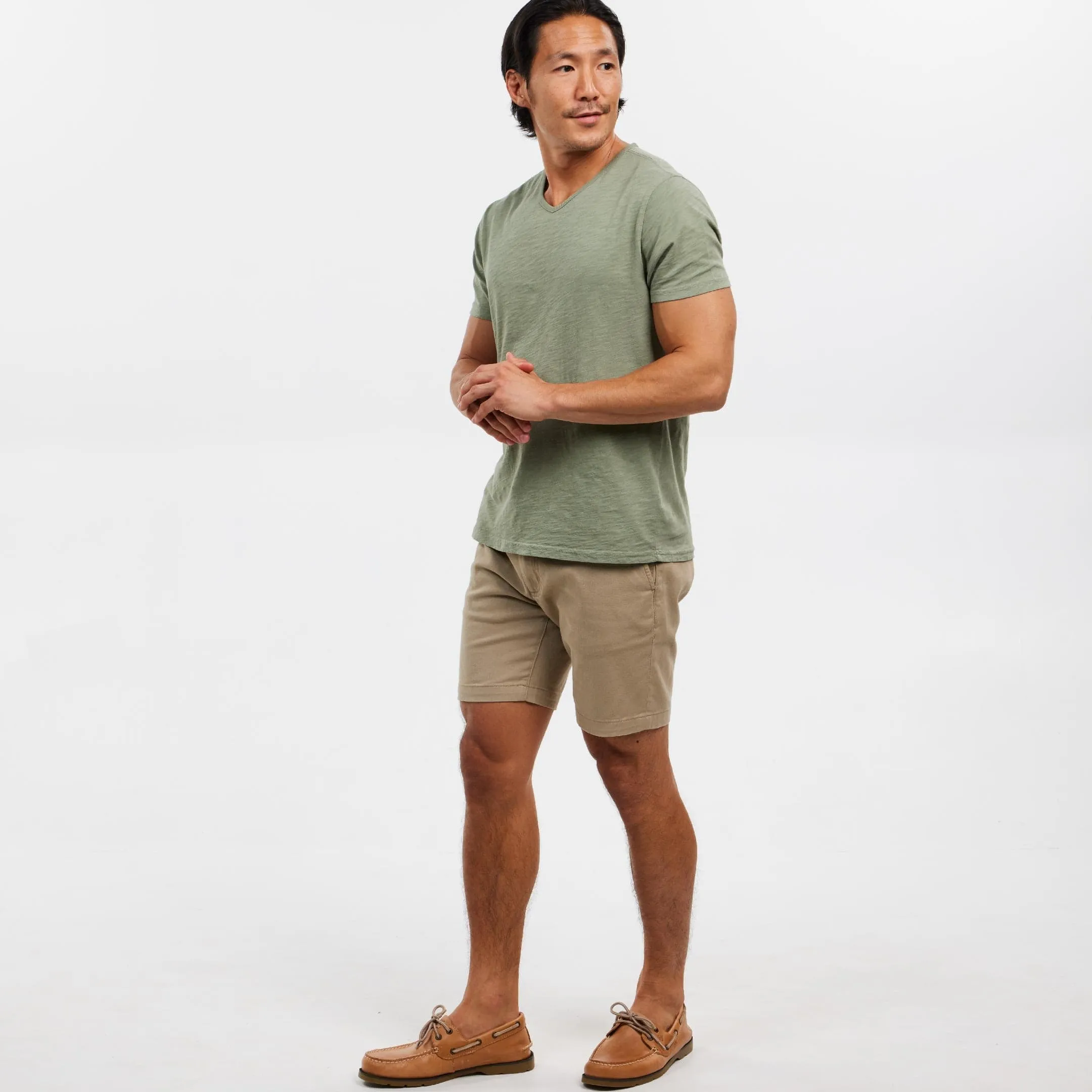 Lightweight Washed Muted Green V Neck Tee