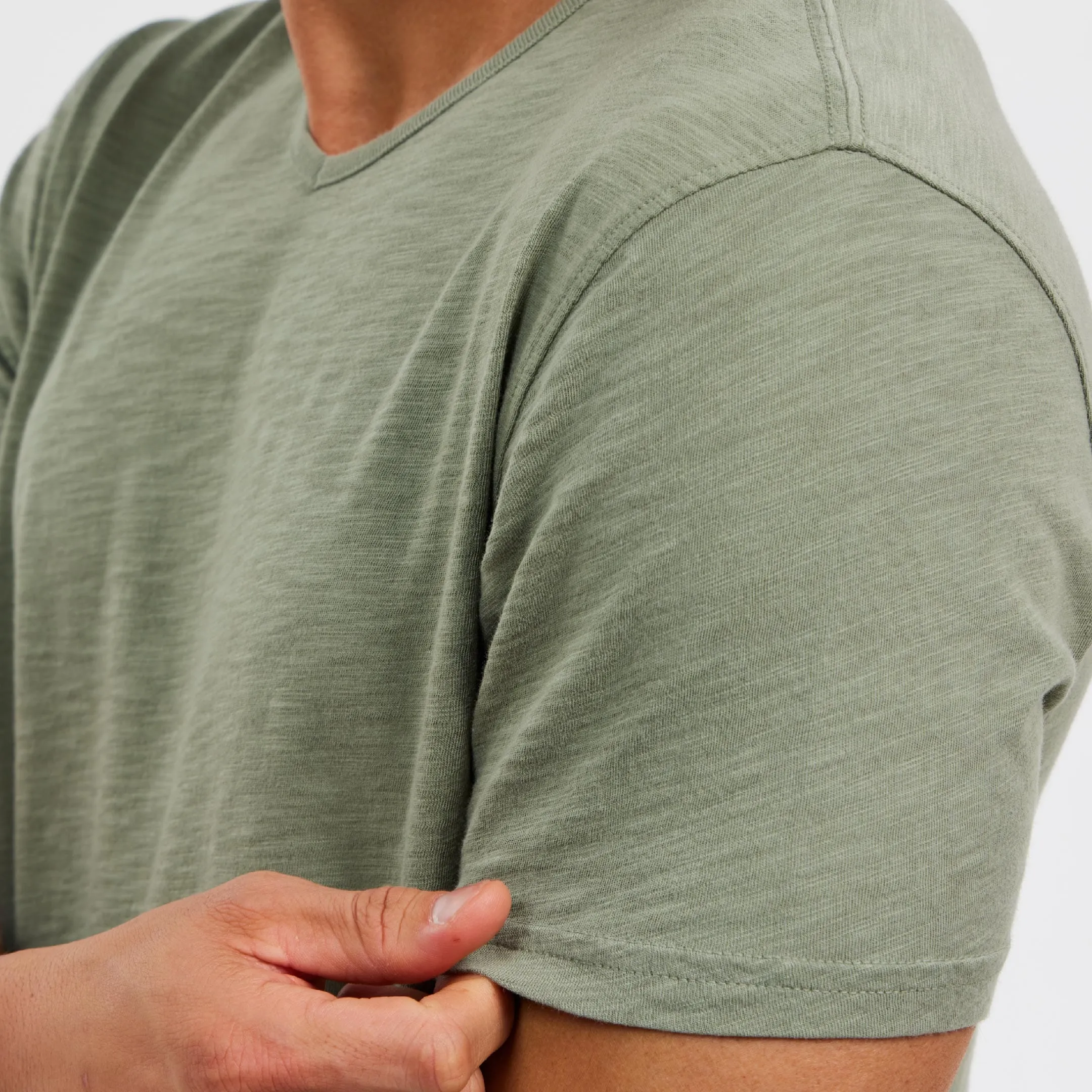 Lightweight Washed Muted Green V Neck Tee