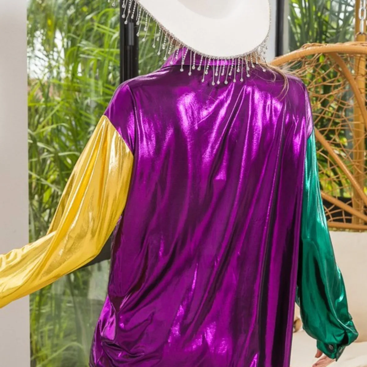 Mardi Gras Purple Metallic Silky Shirt Top