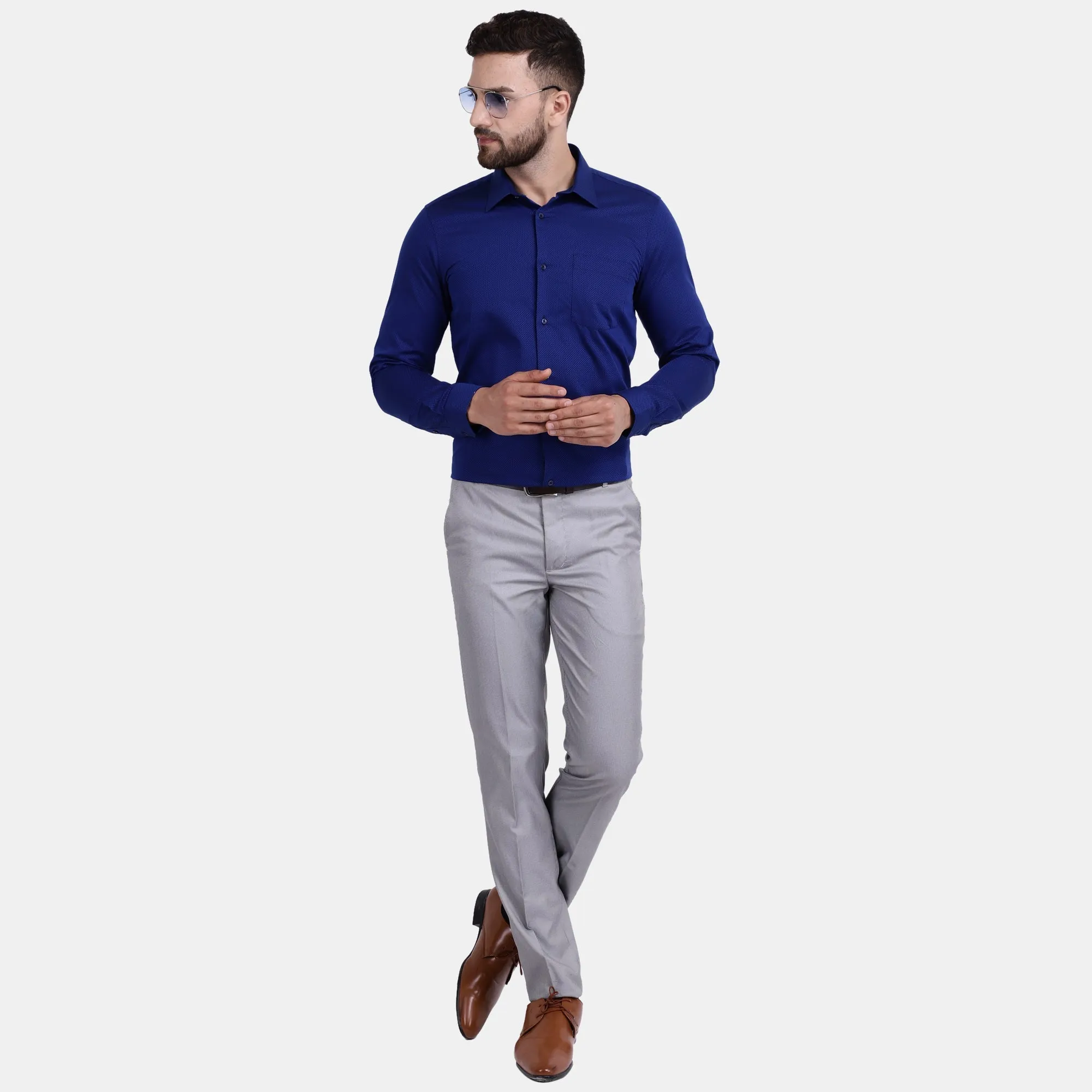 Men's Luthai Supima Mercerised Cotton Bitone Check Textured Slim Fit Shirt