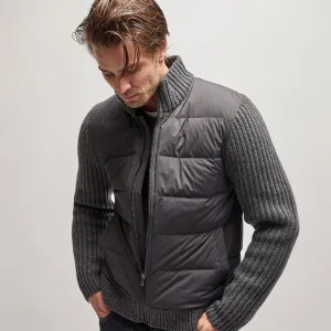 Mixed Media Zip Front Jacket - Carbon
